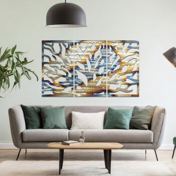 Elegant Metal Tree Of Life Triptych Wall Art Panel Set For Living Room Decor, 5 of 10