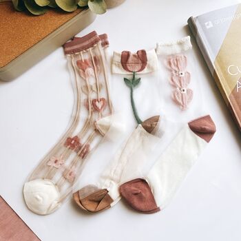 Retro Floral Mesh Socks, Gift For Mum, 3 of 10