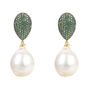 Classic Baroque Pearl Drop Earrings Emerald Green, thumbnail 2 of 4