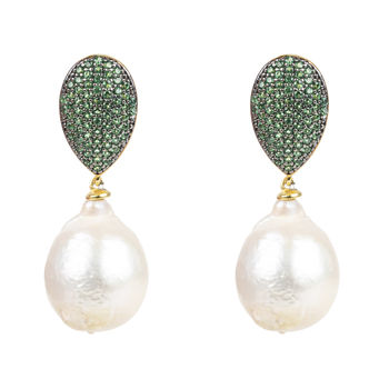 Classic Baroque Pearl Drop Earrings Emerald Green, 2 of 4