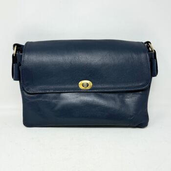 Multi Compartment Womens Leather Handbag Shoulder Bag In Navy Blue, 5 of 8