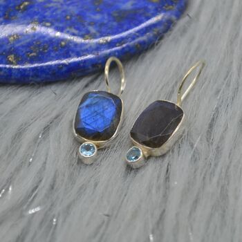 Labradorite Blue Topaz Earrings: Sterling Silver Drop, 5 of 8