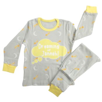 Dreaming Of Jannah Kids Pyjamas Grey And Yellow, 3 of 6