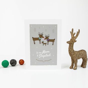 'To My Mom And Stepdad' Christmas Card Reindeer, 4 of 10