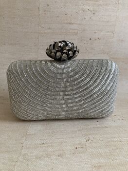 Silver Lotus Clasp Rectangular Clutch Bag, 10 of 11