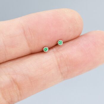Extra Tiny 2mm Emerald Green Cz Stud Earrings, 6 of 12