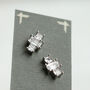 Silver Art Deco Pyramid Stud Earrings, thumbnail 3 of 11
