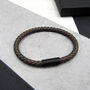 Men's Thick Woven Leather Black Clasp Bracelet, thumbnail 2 of 6