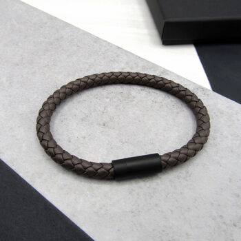 Men's Thick Woven Leather Black Clasp Bracelet, 2 of 6