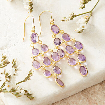 Purple Amethyst Chandelier 18k Gold And Silver Earrings, 5 of 6