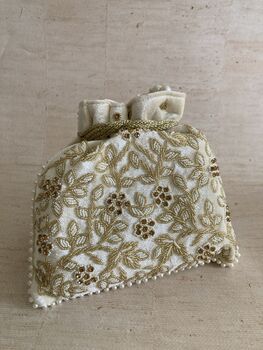White Velvet Handcrafted Potli Bag, 7 of 10