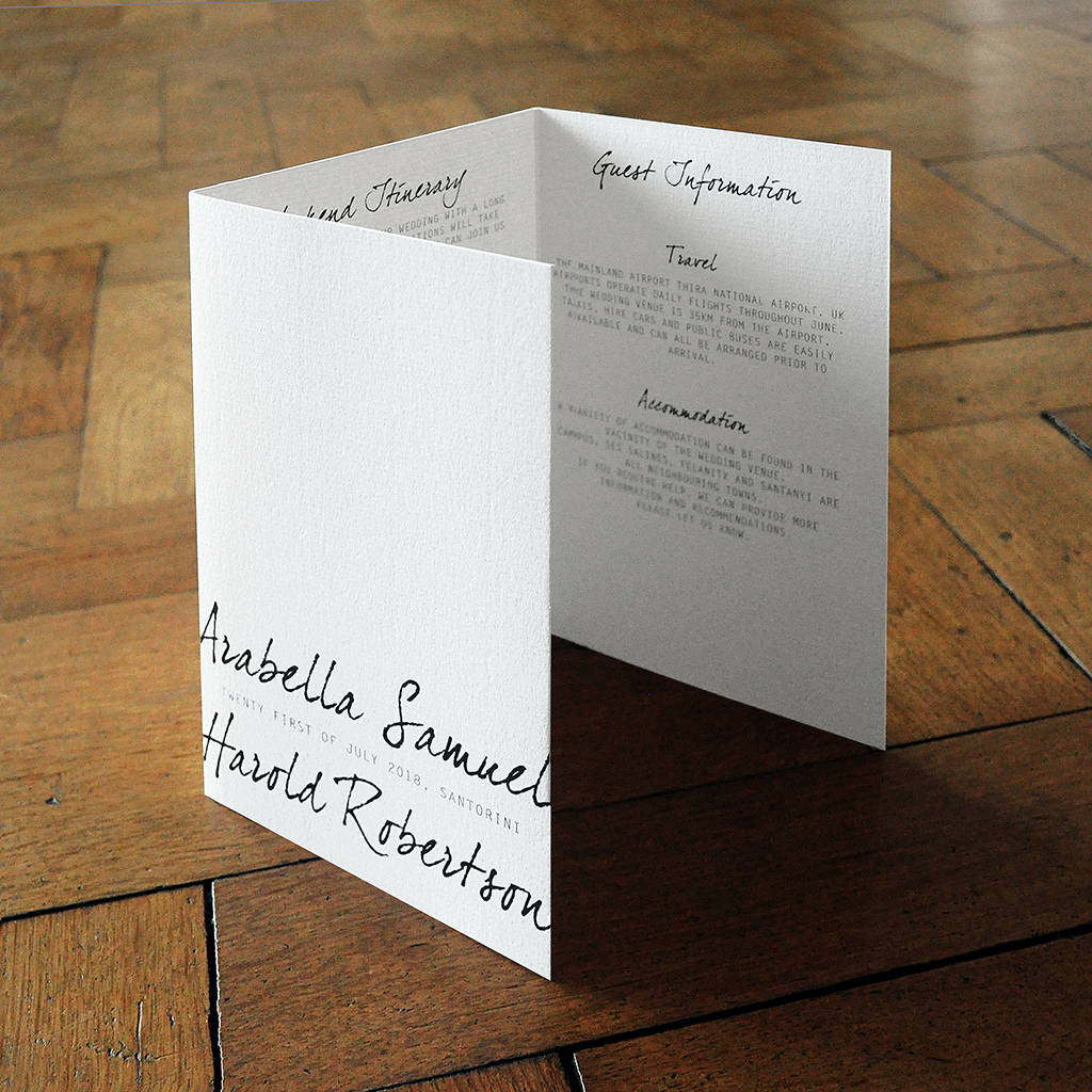 Contemporary Script Folding Wedding Invitation Set, 1 of 11