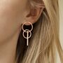Rose Gold Colour Linked Small Hoop Drop Earrings, thumbnail 2 of 3