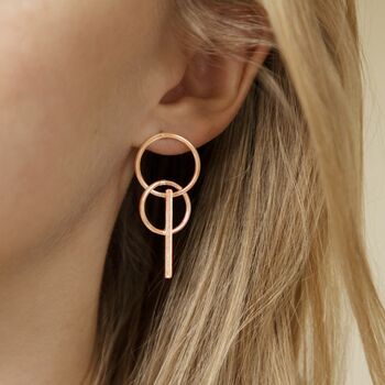 Rose Gold Colour Linked Small Hoop Drop Earrings, 2 of 3