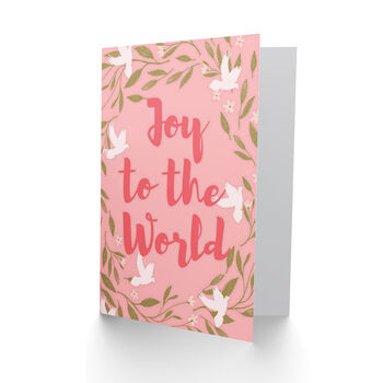 Joy To The World Pink Floral Christmas Card, 2 of 4