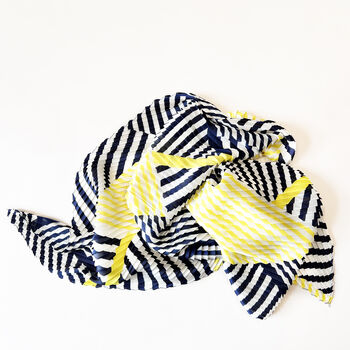 Navy And Yellow Contrasts Pleated Square Silky Scarf, 4 of 8
