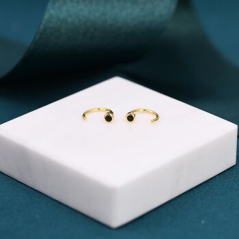 2mm Black Diamond Cz Huggie Hoop Earrings, 2 of 12