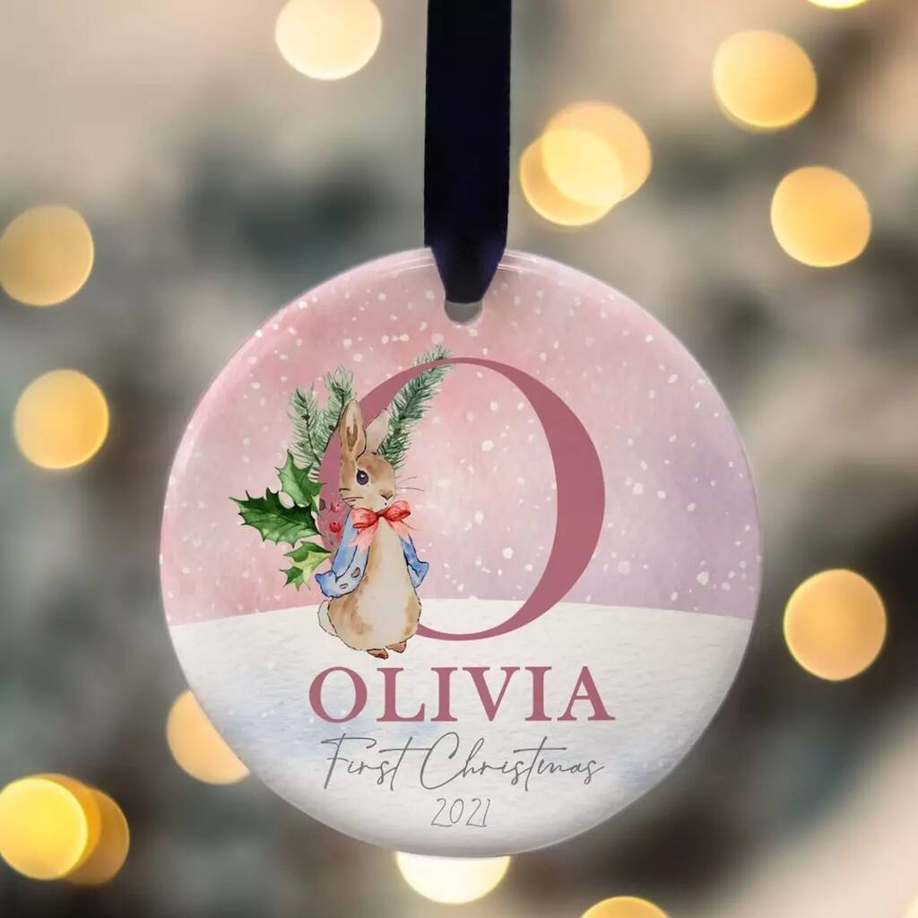 Personalised Baby Girl First Christmas Ceramic Ornament, 1 of 7