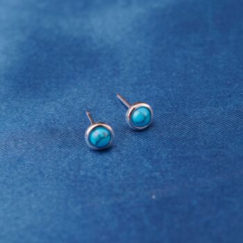 Turquoise Stone Sterling Silver Stud Earrings, Tiny Round Studs, 5 of 7