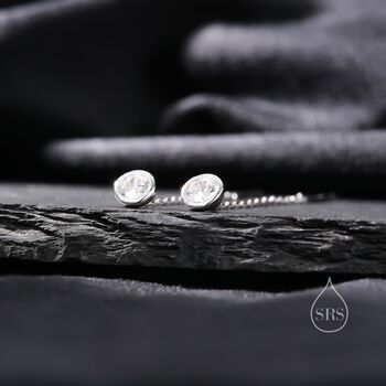 Bezel Cz Crystal Threader Earrings In Sterling Silver, 4 of 10