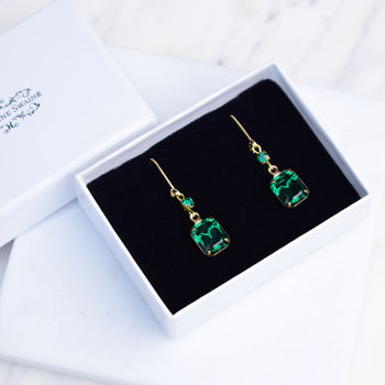 Emerald Green Crystal Leverback Earrings, 2 of 10