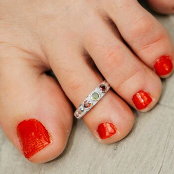 925 Silver Colourful Heart Stone Bohemian Toe Ring, 3 of 8