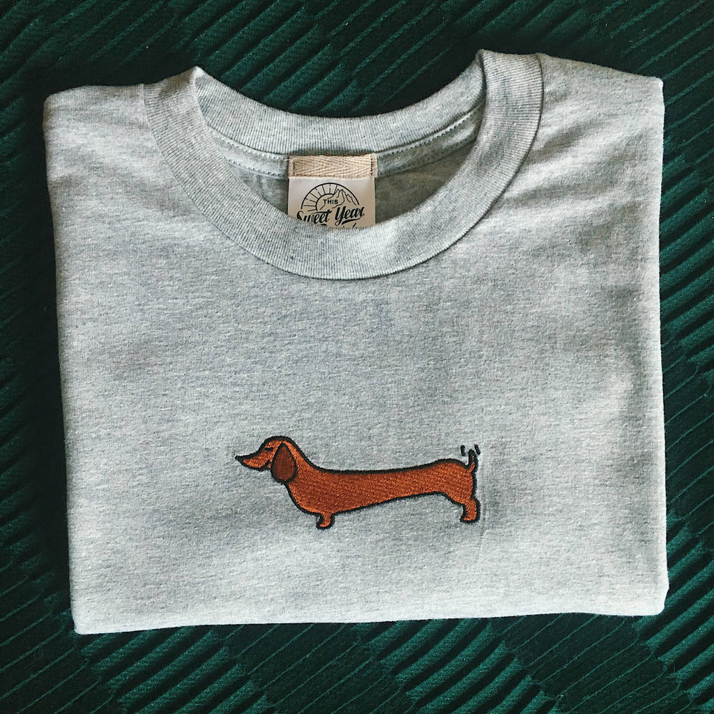 embroidered unisex sausage dog t shirt by this sweet year ...