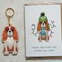 King Charles Spaniel Wooden Keyring With Optional Christmas Card, thumbnail 3 of 7