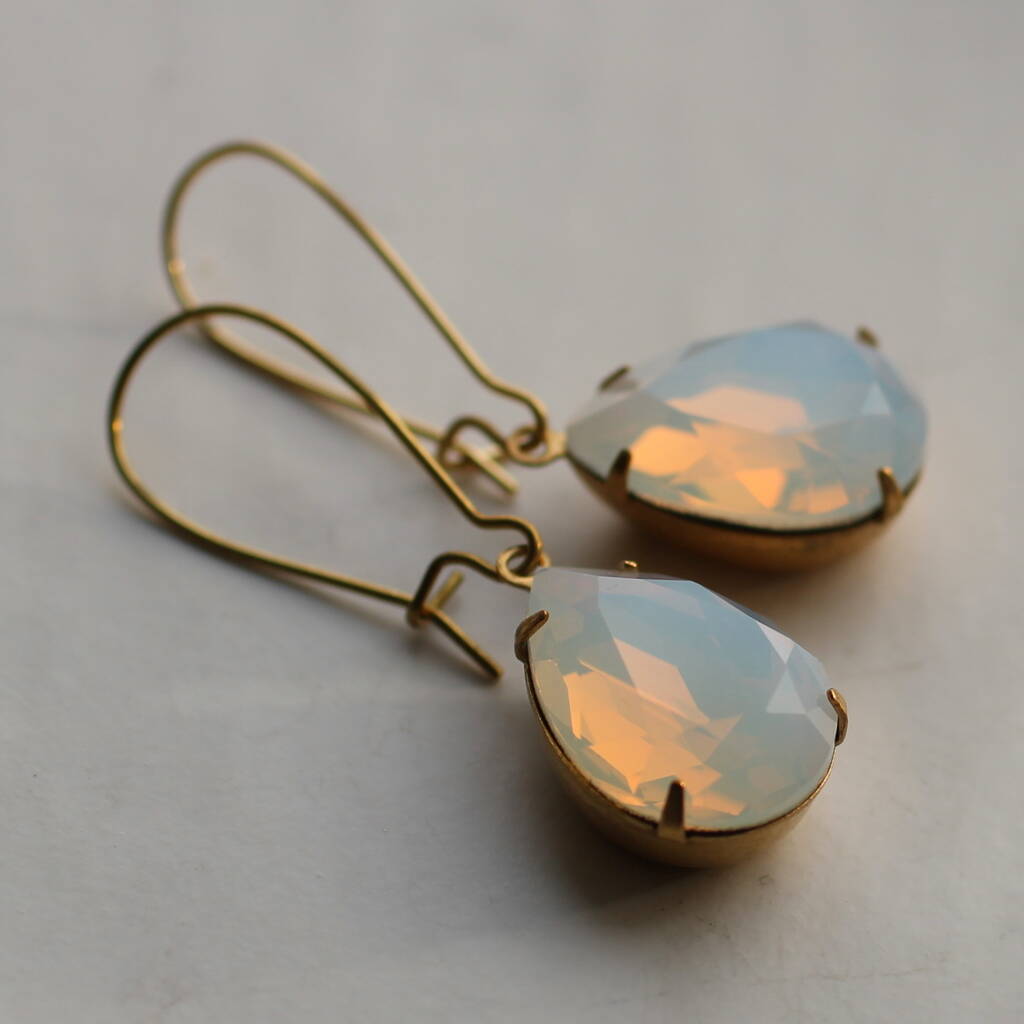 White Opal Earrings Teardrop By Silk Purse, Sow's Ear