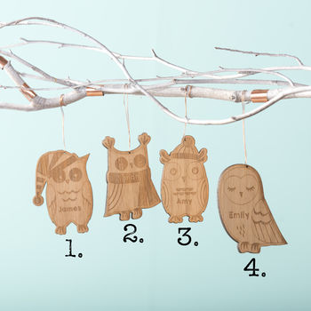 Bamboo Personalised Owl Christmas Decorations, 2 of 2