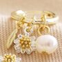 Daisy, Pearl And Feather Hoop Earrings In Gold Plating, thumbnail 3 of 7