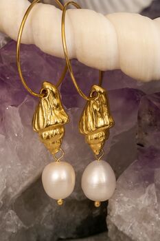 Ocean Hypoallergenic + Waterproof Fresh Water Pearl 18k Gold Plated Titanium, 3 of 5