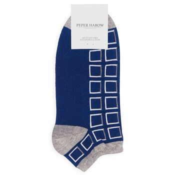 Cube Blue And Polka Denim Men's Trainer Socks Bundle, 3 of 7