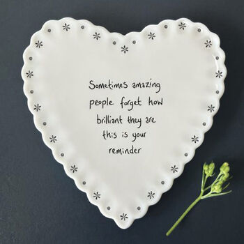 East Of India Heart Shaped Porcelain Coaster Gift With Quote 'Sometimes Amazing', 2 of 4