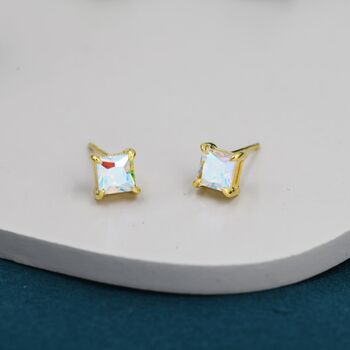 Princess Cut Ab Crystal Stud Earrings, 3 of 11