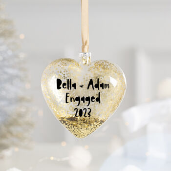Personalised Engagement Gold Heart Christmas Bauble, 2 of 4