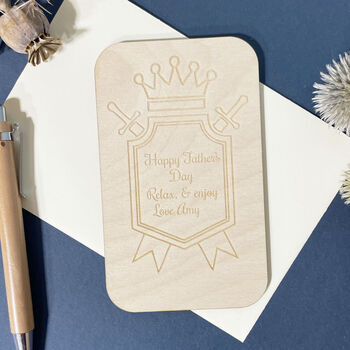 Personalised Wooden Father's Day Crest And Crown Card, 2 of 6