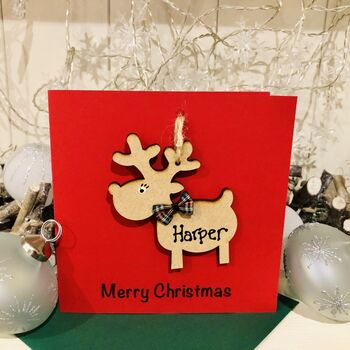 Personalised Reindeer Christmas Card Wooden Decoration, 7 of 9