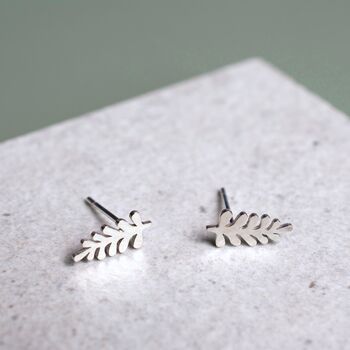 Sterling Silver Wiggly Tropical Leaf Stud Earrings, 4 of 7