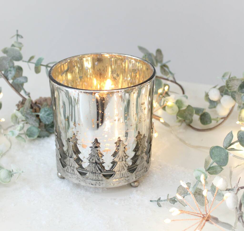 Antiqued Silver Christmas Tree Votive, 1 of 3