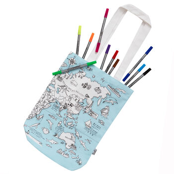 World Map Tote Bag Kit + 10 Pens, Colour And Carry, 4 of 6