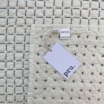 Otilly Hand Stitched Quilted Throw Ivory And Black, 5 of 8