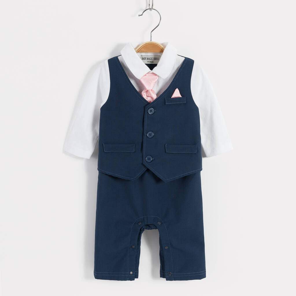 Baby Boy's All In One Outfit With Tie And Handkerchief, 1 of 5