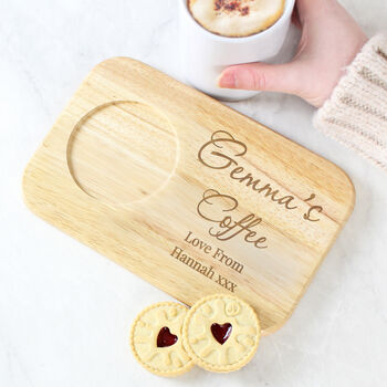 Personalised Wooden Tea And Biscuit Board Coaster Tray, 6 of 11