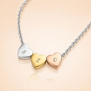 Personalise Multi Hearts Silver Gold Rose Gold Necklace Initials Engraved, 2 of 11