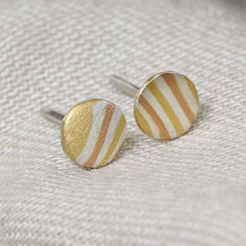 Handmade 18ct Gold Mokume Gane Earrings, 2 of 7