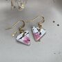 Ceramic Triangle Earrings Pink White And Black Speckled Dangle Earrings With Gold Hooks, thumbnail 5 of 11