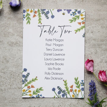 Wildflower Floral Wedding Or Party Table Plan Cards, 3 of 7
