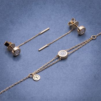 18ct White Gold And Diamond Earstuds With Gold Drops, 7 of 10
