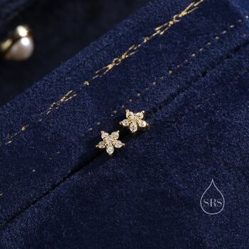 Tiny Flower Cz Internally Threaded Flat Back Earrings In Sterling Silver, 3 of 10